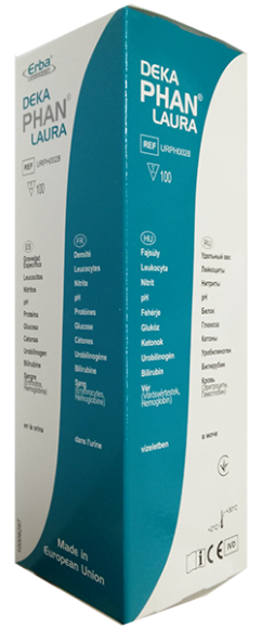 Тест-полоски ДекаФАН Лаура №100 (Dekaphan Laura) - удельный вес, лейкоциты, нитриты, pH, белок, глюкоза, кетоны, уробилиноген, билирубин, кровь