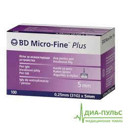 Иглы для инсулиновых шприц-ручек BD Micro-Fine Plus с заточкой Pentapoint 31G (0,25 x 5 мм) 100 штук