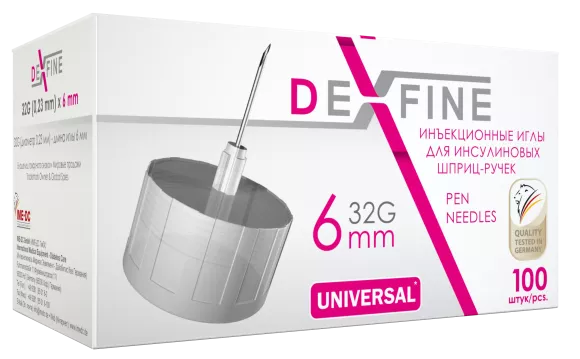 Иглы ДексФайн DEXFINE 6мм (32G) для инсулиновых шприц-ручек супертонкие
