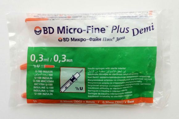 Инсулиновые шприцы Becton Dickinson Микро-Файн Плюс Деми (BD Micro-Fine Plus Demi), 0.3мл/U-100 0,30 мм (30G) х 8 мм, 10 шт.