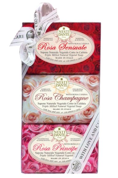 Подарочный набор мыла серия Роза Нести Данте, ROSA GIFT SETS Nesti Dante, 3шт. по 150 гр