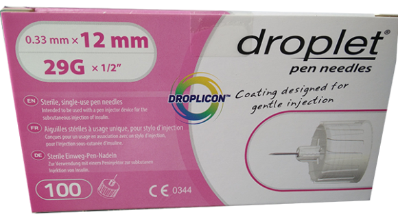 Иглы Droplet (Дроплет) 0,33 х 12 (29G) для инсулиновых шприц-ручек  100 шт. (розовый)