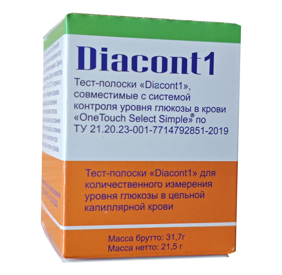 Тест-полоски Diacont 1  №50 (Тест-полоски Диаконт1 №50) совместимые с системой контроля уровня глюкозы в крови OneTouch Select Simple