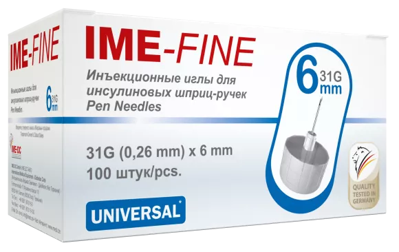 Иглы IME-FINE 6мм (31G) для инсулиновых шприц-ручек 100 шт