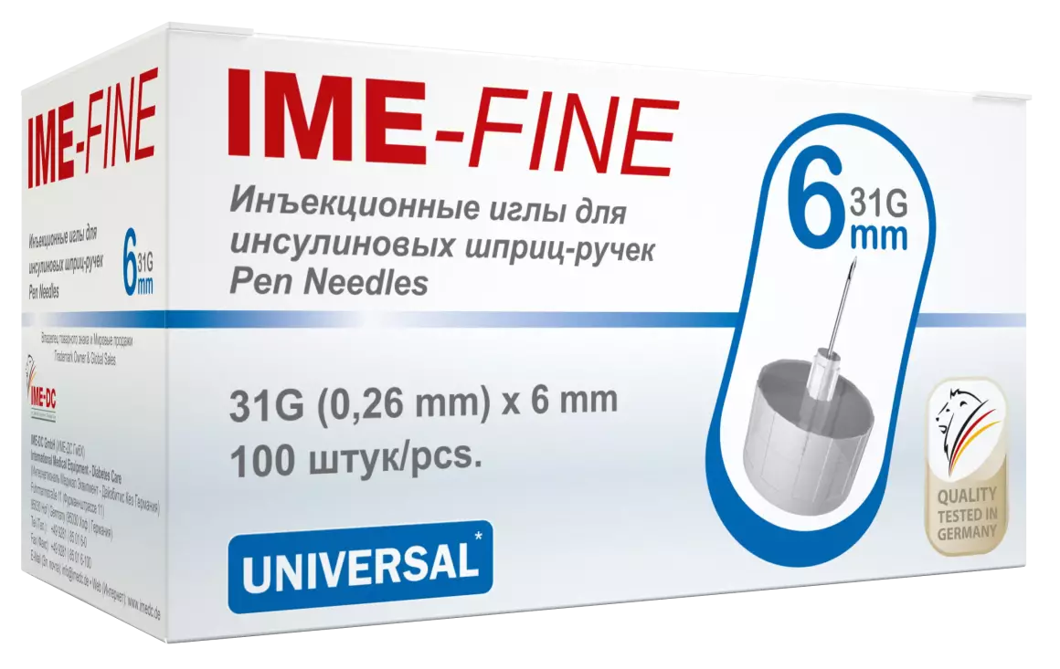 Иглы IME-FINE 6мм (31G) для инсулиновых шприц-ручек 100 шт, цена 503 руб.  на сайте, купить в аптеке и интернет-магазине! Скидки от количества!